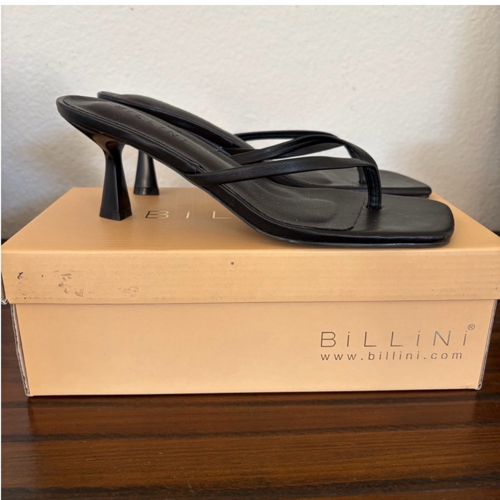 Billini Black Square-Toe Strappy Kitten Heels